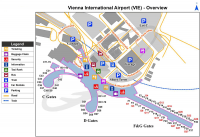 Схема здания аэропорта и расположение гейтов हवाई अड्डा वियना अंतर्राष्ट्रीय हवाई अड्डा