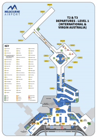 Схема 2-го этажа международного Терминала 2 Аеропорту Міжнародний аеропорт Мельбурна